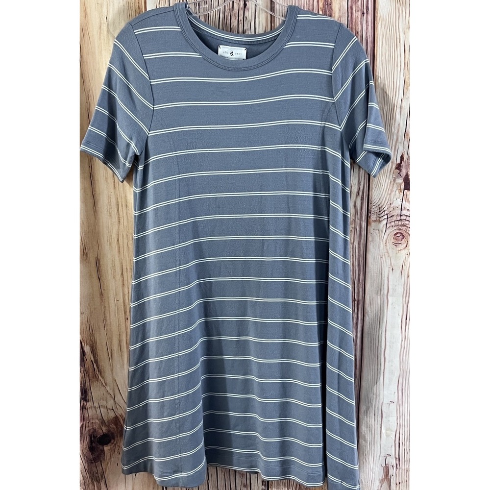 Lou and Grey Dress Womens Small Gray Striped Short Sleeve A Line Comfy Cozy Soft